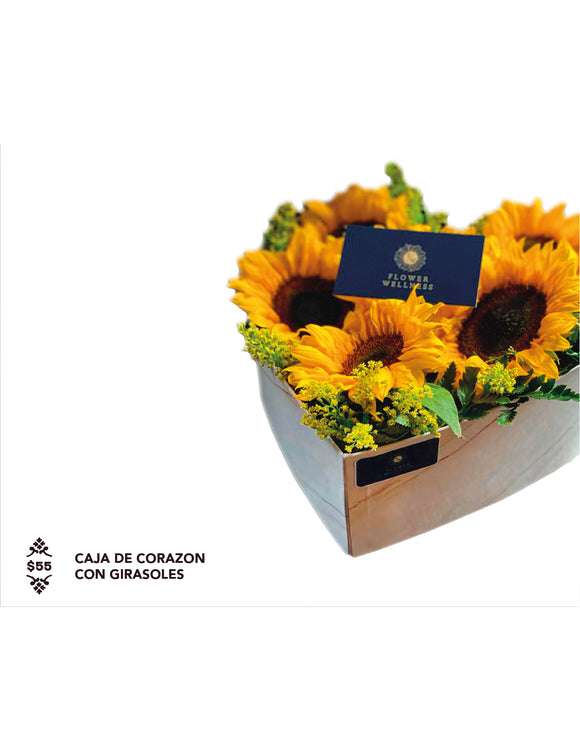 Caja de corazón con girasoles