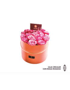 Caja circular con rosas rosadas