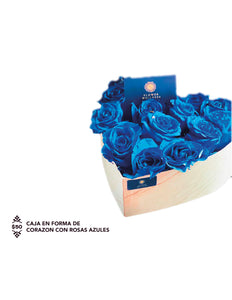 Caja en forma de corazon con rosas azules